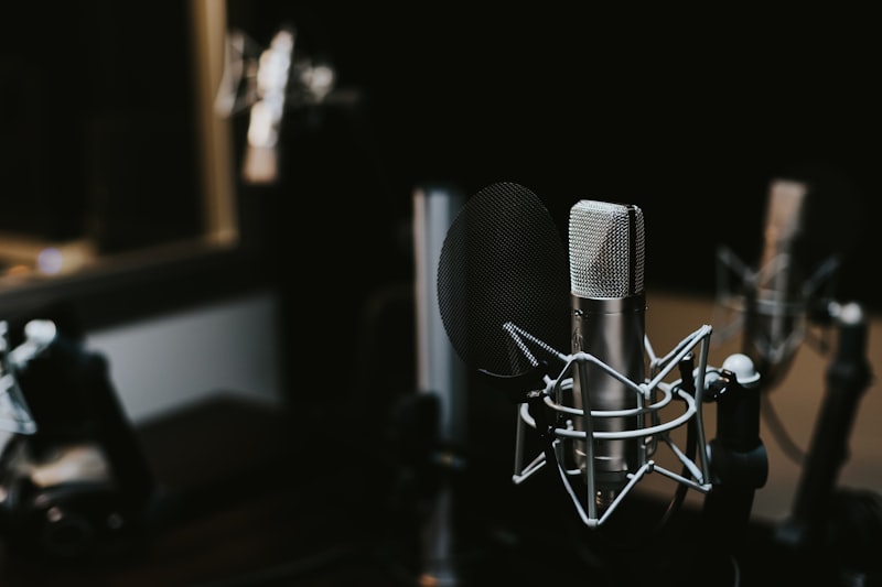 A set of professional studio recording microphones used for podcast development